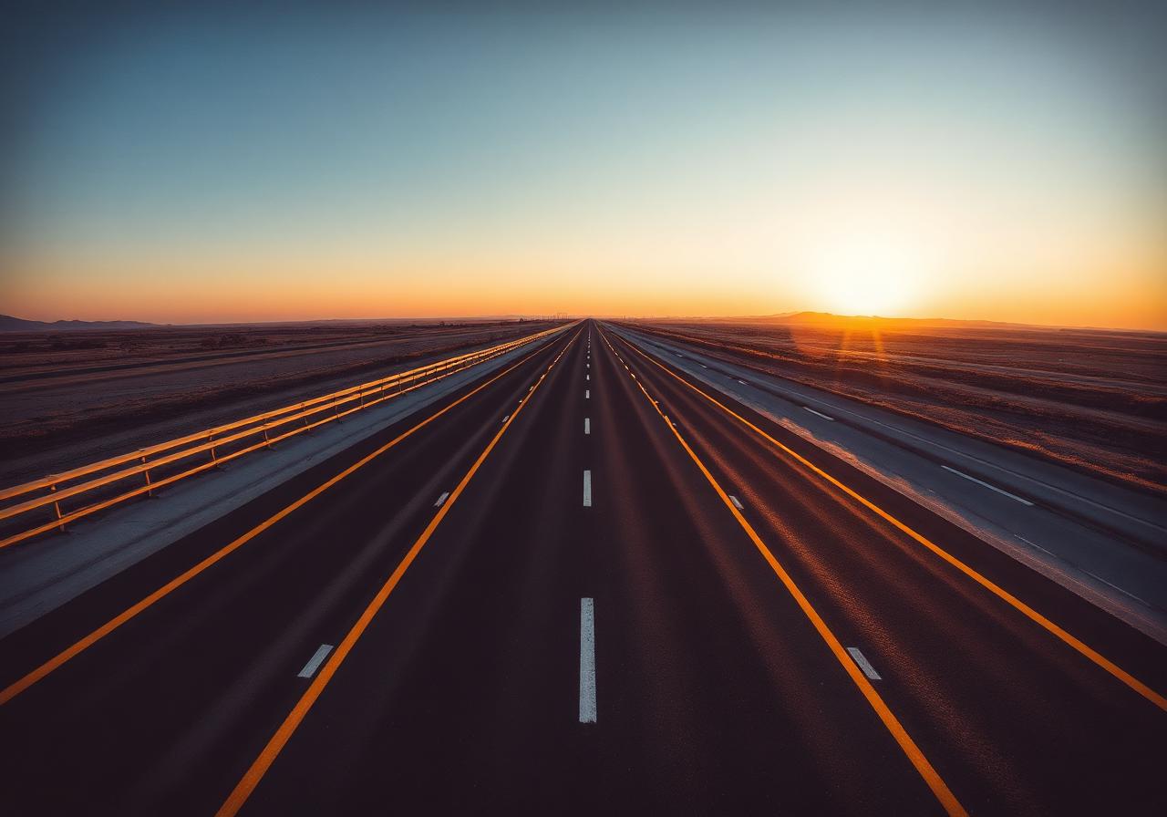 Open highway at sunset